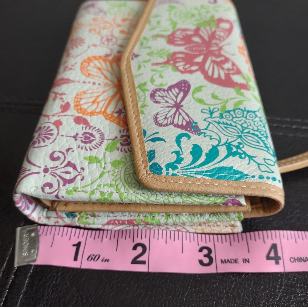 Fossil Genuine Leather Butterfly Floral Print Trifold Wallet - Picture 5 of 11